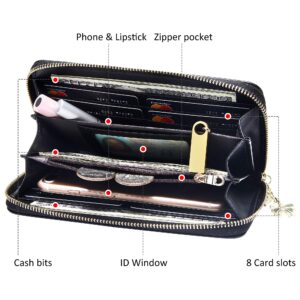 FEITH&FELLY Women RFID Blocking Wallet Embossed Genuine Leather Wristlet Clutch Purse Handbag
