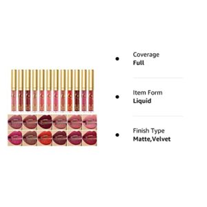 UCANBE 12Pcs/Set Velvet Matte Liquid Lipstick Makeup Classic Waterproof Long Lasting Smooth Soft Reach Colors Full Lips Gloss For Women Gift