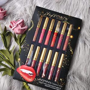 UCANBE 12Pcs/Set Velvet Matte Liquid Lipstick Makeup Classic Waterproof Long Lasting Smooth Soft Reach Colors Full Lips Gloss For Women Gift