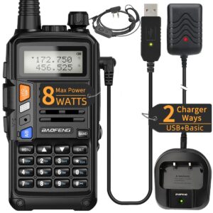 baofeng uv-5r upgraded ham radio handheld two way radio uv-s9 plus 8w long range uv5r portable rechargeable walkie talkie with usb charger cable (black)