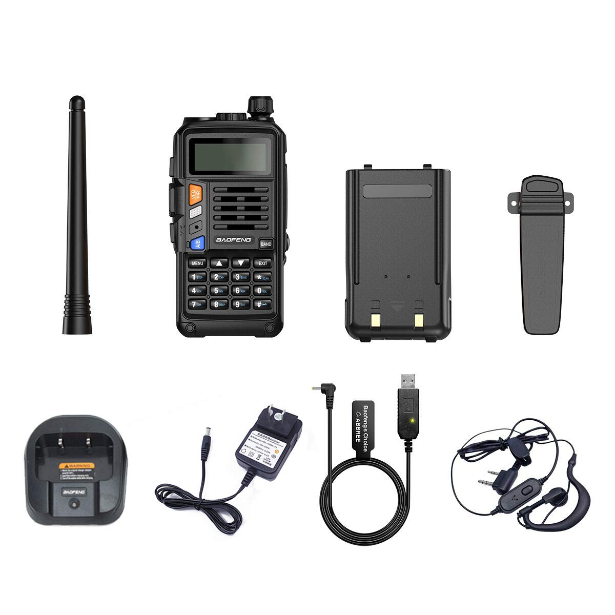 Baofeng UV-5R Upgraded Ham Radio Handheld Two Way Radio UV-S9 Plus 8W Long Range UV5R Portable Rechargeable Walkie Talkie with USB Charger Cable (Black)