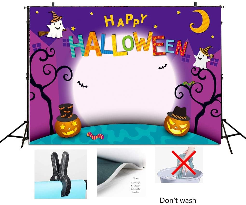 CHAIYA 7x5ft Halloween Backdrop Cartoon Halloween Photo Backdrop Pumpkin Moon Photography Backdrops Happy Halloween Party Decorations Cake Table Banner CY-137