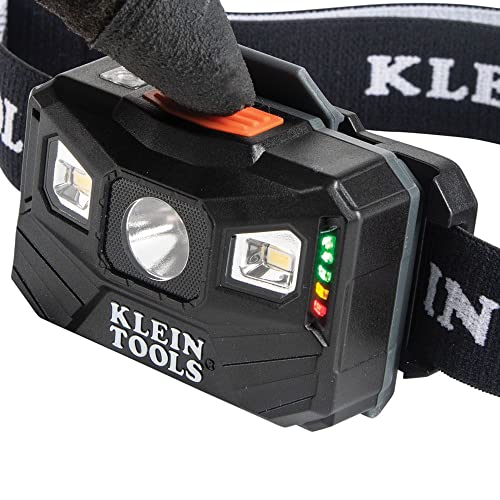 Klein Tools 56048 Rechargeable Auto-Off LED Headlamp, Adjustable Fabric Strap, 400 lms, All-Day Runtime, for Work, Running, Outdoor Hiking