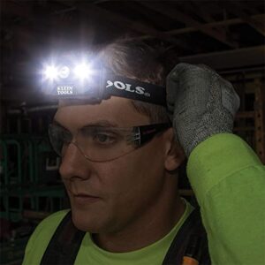 Klein Tools 56048 Rechargeable Auto-Off LED Headlamp, Adjustable Fabric Strap, 400 lms, All-Day Runtime, for Work, Running, Outdoor Hiking