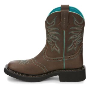 Justin Women's Mandra Chocolate Western Boot Wide Square Toe Chocolate 6.5 M