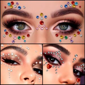 Halloween 10 Sheets Eye Body Face Gems Rhinestone Stickers Self Adhesive Rhinestones Rainbow Face Gems for Women Festival Accessory and Nail Art Decorations Bling