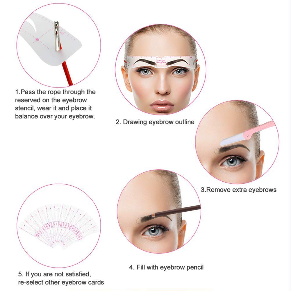 Eyebrow Stencil, 24 Eyebrow Shaper Kit, Reusable Eyebrow Template With Strap, 3 Minutes Makeup, Suitable for 98%