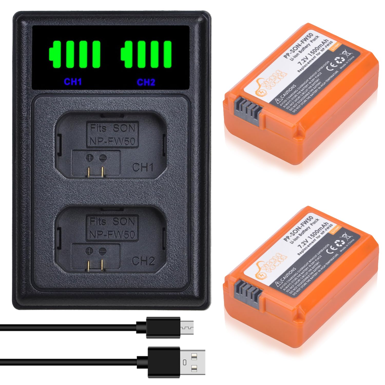 Pickle Power NP-FW50 Battery and LED Display Charger for Sony A6500 A6400 A6300 A6000 A5000, A7 A7II A7RII A7SII A7S A7S2 A7R A7R2, RX10,NEX-3/5/7 Series Cameras