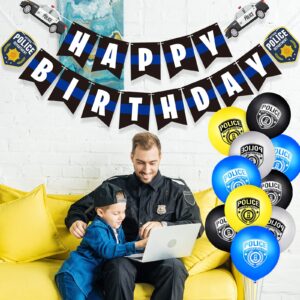 32 Pieces Police Birthday Party Decorations Set Police Party Swirls Set Including 20 Police Party Latex Balloons 2 Police Banners 10 Police Hanging Swirls for Police Themed Birthday Party