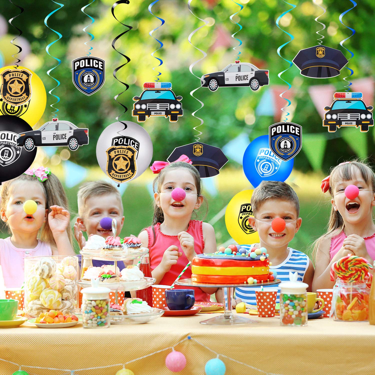 32 Pieces Police Birthday Party Decorations Set Police Party Swirls Set Including 20 Police Party Latex Balloons 2 Police Banners 10 Police Hanging Swirls for Police Themed Birthday Party