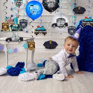 32 Pieces Police Birthday Party Decorations Set Police Party Swirls Set Including 20 Police Party Latex Balloons 2 Police Banners 10 Police Hanging Swirls for Police Themed Birthday Party