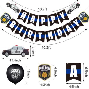 32 Pieces Police Birthday Party Decorations Set Police Party Swirls Set Including 20 Police Party Latex Balloons 2 Police Banners 10 Police Hanging Swirls for Police Themed Birthday Party