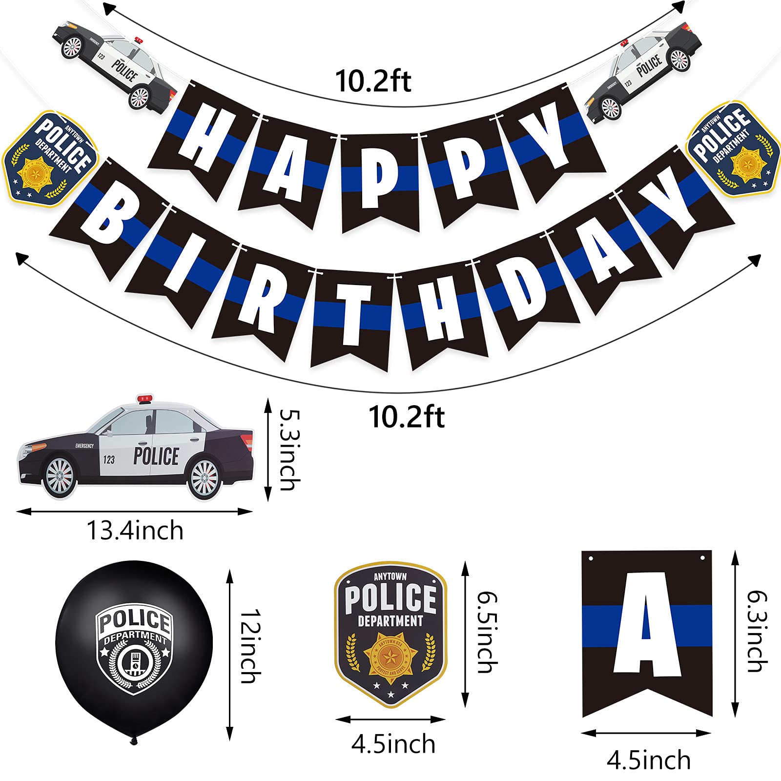 32 Pieces Police Birthday Party Decorations Set Police Party Swirls Set Including 20 Police Party Latex Balloons 2 Police Banners 10 Police Hanging Swirls for Police Themed Birthday Party