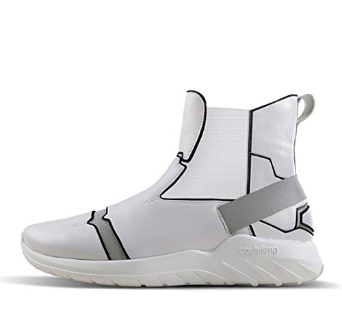 Soulsfeng High Top Sneakers Reflective Shoes Leather Splicing Lightweight Non Slip Walking Shoes White Women Size 9.5 Men Size 8