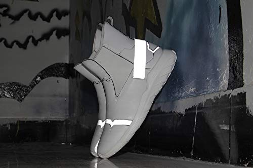 Soulsfeng High Top Sneakers Reflective Shoes Leather Splicing Lightweight Non Slip Walking Shoes White Women Size 9.5 Men Size 8