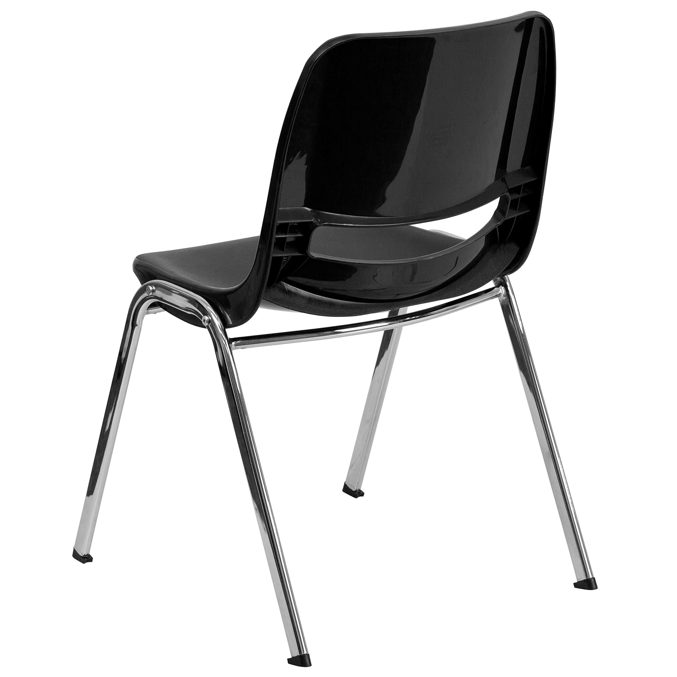 BizChair Kid's Black Ergonomic Shell Stack Chair - Chrome Frame and 14" H Seat