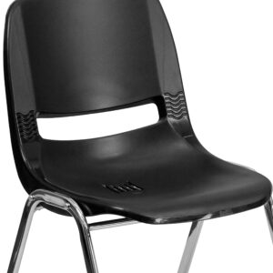 BizChair Kid's Black Ergonomic Shell Stack Chair - Chrome Frame and 14" H Seat