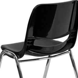 BizChair Kid's Black Ergonomic Shell Stack Chair - Chrome Frame and 14" H Seat