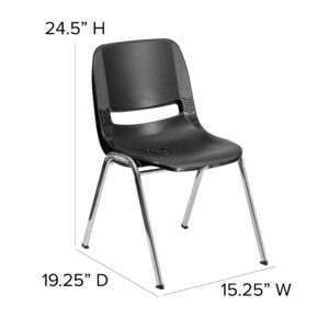 BizChair Kid's Black Ergonomic Shell Stack Chair - Chrome Frame and 14" H Seat