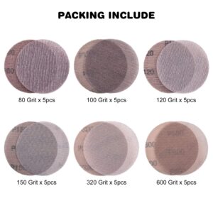 30PCS 5 Inch Mesh Hook & Loop Sanding Discs 80 100 120 150 320 600 Assort Grit Dust Free Abrasive Net Sander Disc Anti-Blocking Long-Lasting Mesh Sanding Pads, Sandpaper for Wood Furniture Floor