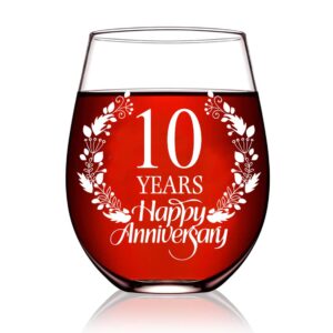 perfectinsoy 10 years happy anniversary wine glass, 10th anniversary wedding gift for mom, dad, wife, couple, soulmate, woman, sister, bday party decorations, funny vintage aged to perfection