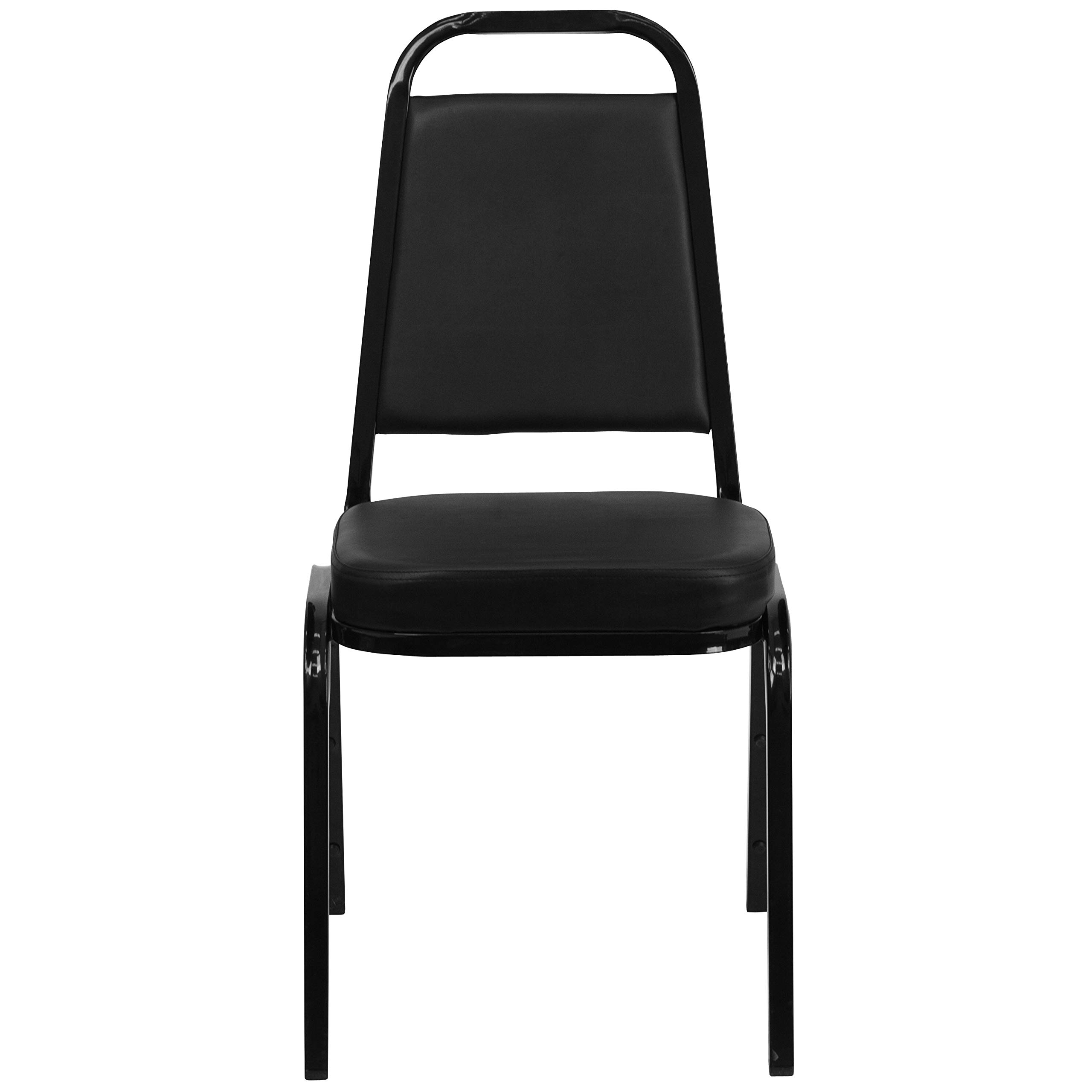 BizChair 4 Pack Trapezoidal Back Stacking Banquet Chair in Black Vinyl with 2.5" Thick Seat