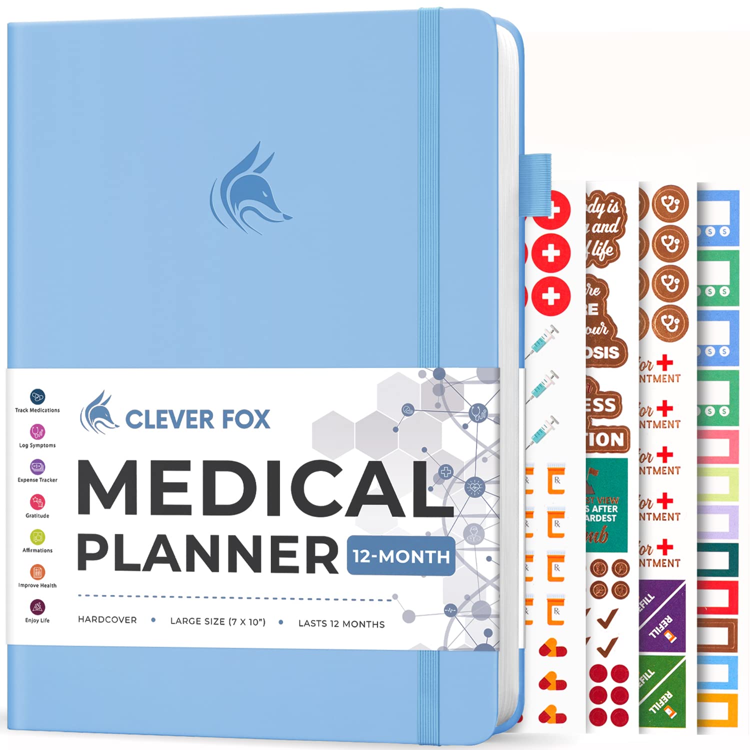 Clever Fox Large Medical Planner 12-Month – Medical Notebook, Health Diary, Wellness Journal & Logbook to Track Health – Self-Care Medical Journal – 12 Months, Undated, 7″ x 10.5″ (Light Blue)