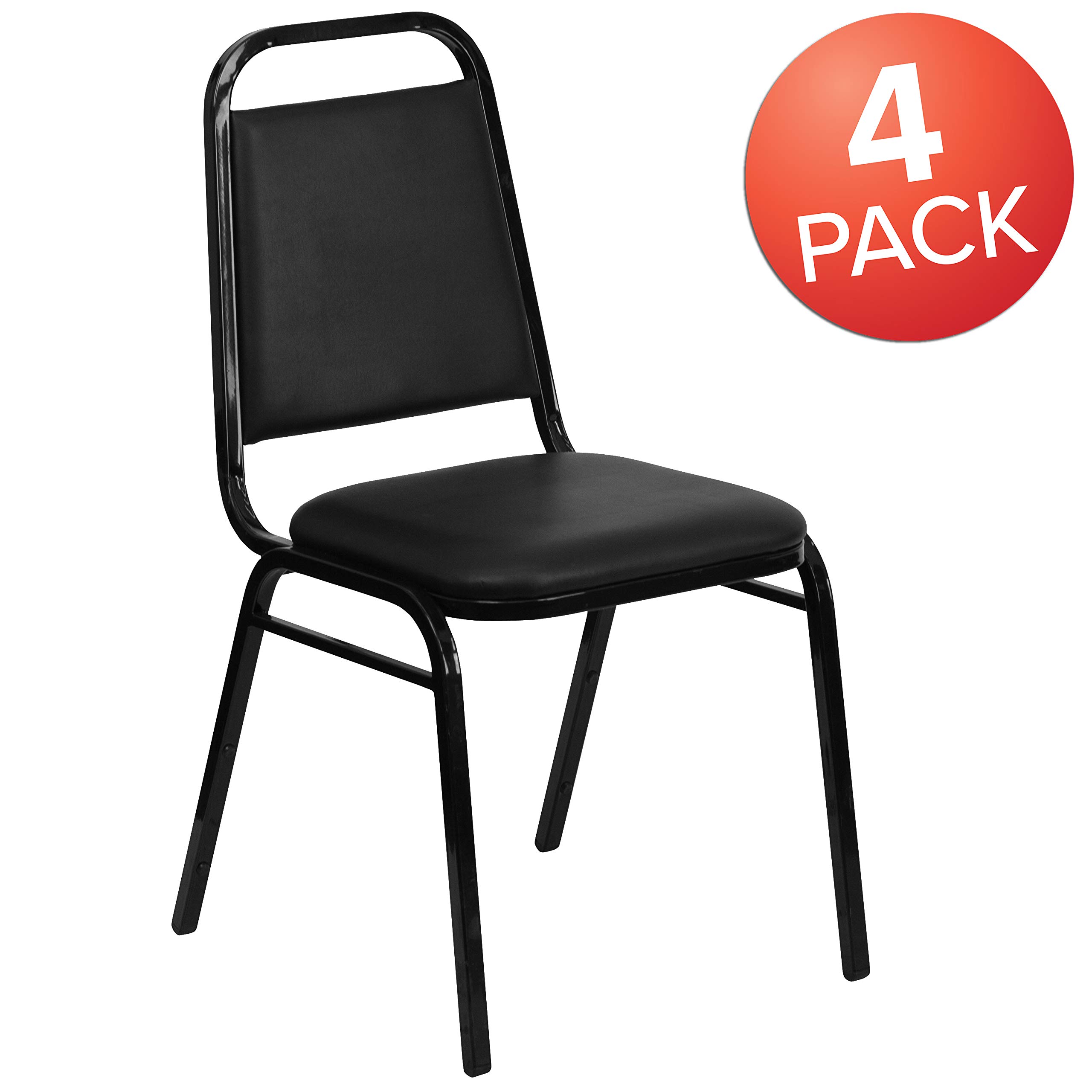 BizChair 4 Pack Trapezoidal Back Stacking Banquet Chair in Black Vinyl with 1.5" Thick Seat