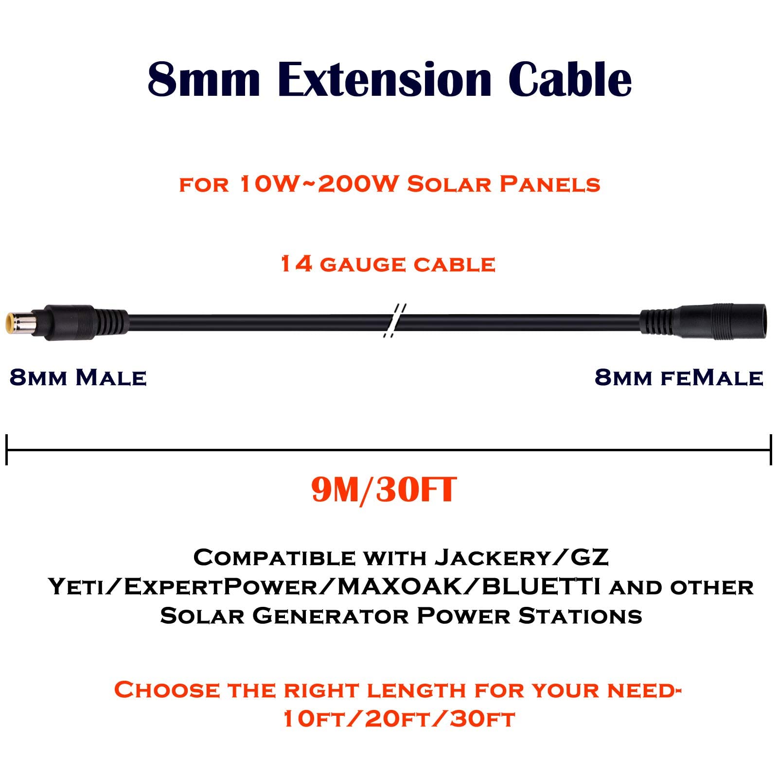 8mm Extension Cable - iGreely 30Ft 9M DC 8mm Cord Compatible with Jackery Goal Zero for Solar Generator Portable Power Station and Solar Panel 14AWG