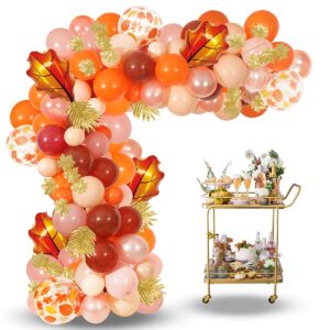 fall balloons garland kit,157 pack orange brown confetti balloons 16ft balloon arch strip maple leaves for autumn harvest birthday thanksgiving party fall decorations