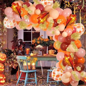 Fall Balloons Garland Kit,157 Pack Orange Brown Confetti Balloons 16Ft Balloon Arch Strip Maple Leaves for Autumn Harvest Birthday Thanksgiving Party Fall Decorations