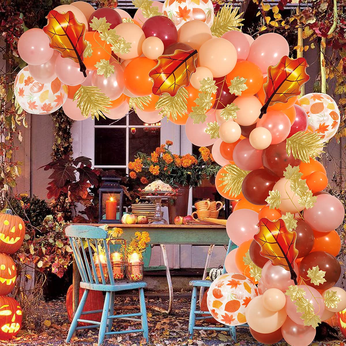 Fall Balloons Garland Kit,157 Pack Orange Brown Confetti Balloons 16Ft Balloon Arch Strip Maple Leaves for Autumn Harvest Birthday Thanksgiving Party Fall Decorations