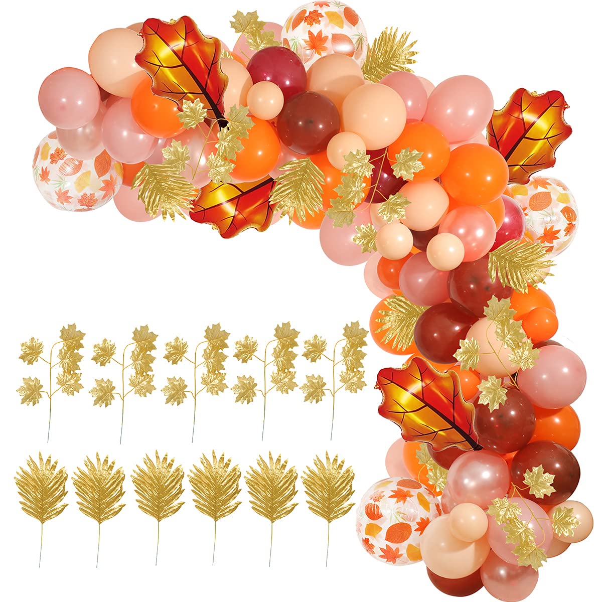 Fall Balloons Garland Kit,157 Pack Orange Brown Confetti Balloons 16Ft Balloon Arch Strip Maple Leaves for Autumn Harvest Birthday Thanksgiving Party Fall Decorations