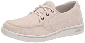 skechers womens arch fit uplift - equator boat shoe, taupe, 8 us