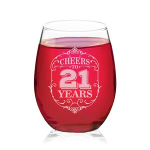 veracco cheers to 21 years twenty one 21st birthday gift for him her twenty one and fabulous stemless wine glass (clear, glass)