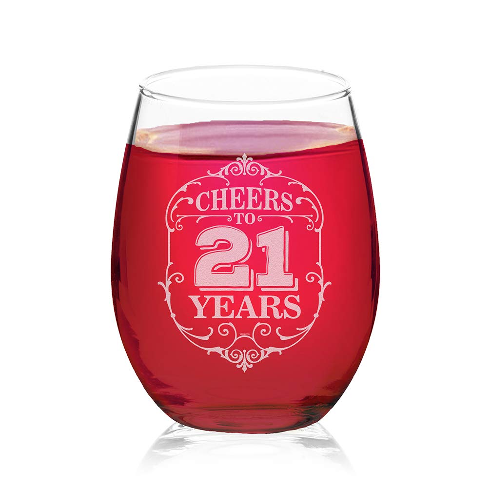 Veracco Cheers To 21 Years Twenty One 21st Birthday Gift For Him Her Twenty One and Fabulous Stemless Wine Glass (Clear, Glass)