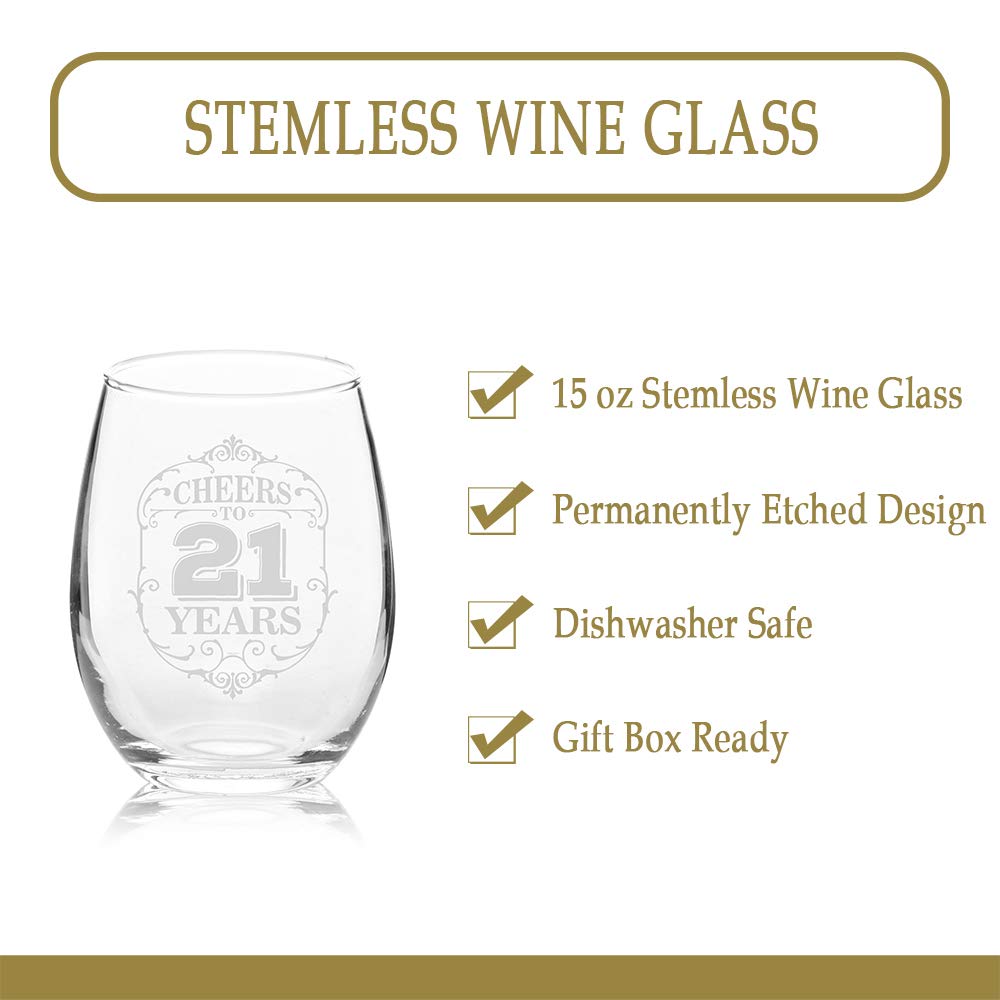 Veracco Cheers To 21 Years Twenty One 21st Birthday Gift For Him Her Twenty One and Fabulous Stemless Wine Glass (Clear, Glass)