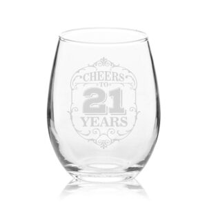 Veracco Cheers To 21 Years Twenty One 21st Birthday Gift For Him Her Twenty One and Fabulous Stemless Wine Glass (Clear, Glass)