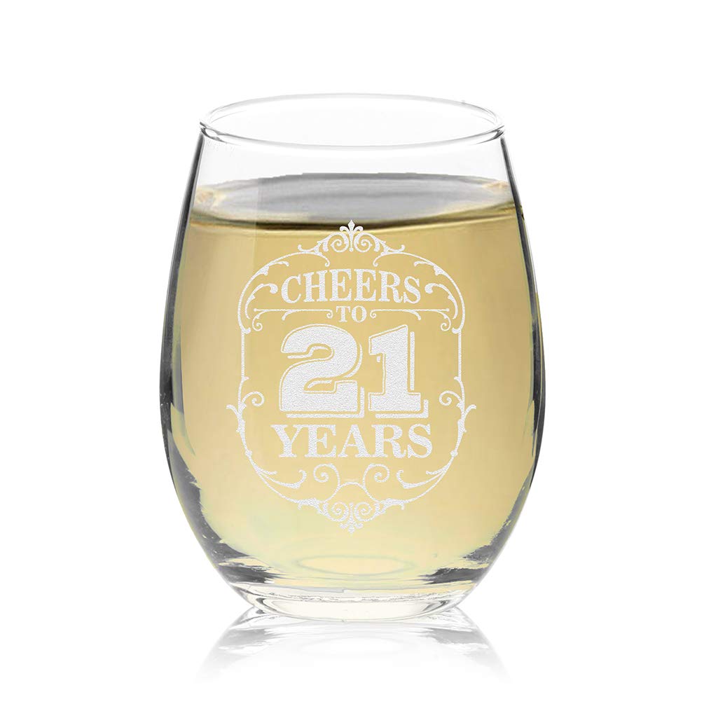 Veracco Cheers To 21 Years Twenty One 21st Birthday Gift For Him Her Twenty One and Fabulous Stemless Wine Glass (Clear, Glass)