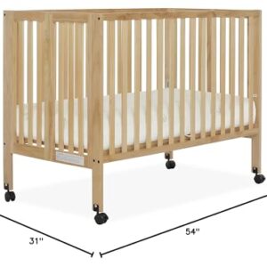 Dream On Me Quinn Full-Size Folding Crib in Natural, Removeable Wheels, Modern Nursey, Adjustable Mattress Support, Portable Crib, Patented Folding System