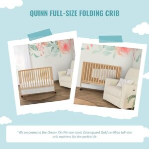 Dream On Me Quinn Full-Size Folding Crib in Natural, Removeable Wheels, Modern Nursey, Adjustable Mattress Support, Portable Crib, Patented Folding System