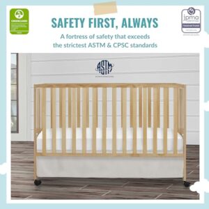 Dream On Me Quinn Full-Size Folding Crib in Natural, Removeable Wheels, Modern Nursey, Adjustable Mattress Support, Portable Crib, Patented Folding System