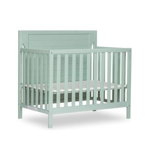 Dream On Me Bellport 4 in 1 Convertible Mini/Portable Crib in Light Seafoam Green, Non-Toxic Finish, Made of Sustainable New Zealand Pinewood, with 3 Mattress Height Settings