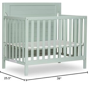 Dream On Me Bellport 4 in 1 Convertible Mini/Portable Crib in Light Seafoam Green, Non-Toxic Finish, Made of Sustainable New Zealand Pinewood, with 3 Mattress Height Settings