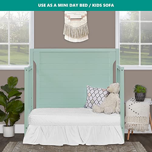 Dream On Me Bellport 4 in 1 Convertible Mini/Portable Crib in Light Seafoam Green, Non-Toxic Finish, Made of Sustainable New Zealand Pinewood, with 3 Mattress Height Settings