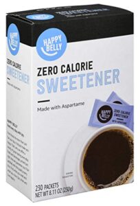 amazon brand - happy belly zero calorie blue aspartame sweetener powder packet, 230 count (previously sugarly sweet), 8.11 ounce (pack of 1)