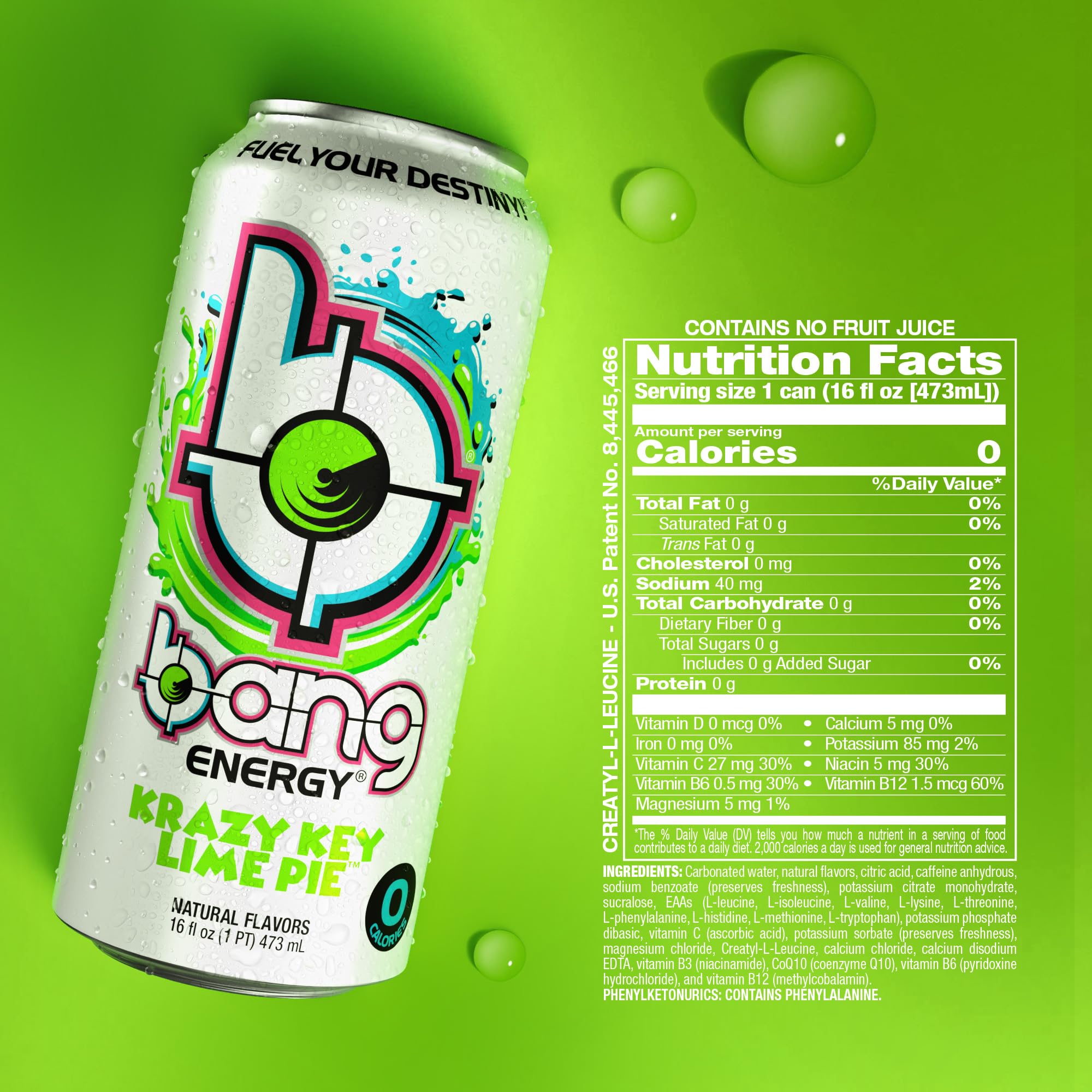 Bang Energy Key Lime Pie, Sugar-Free Energy Drink, 16-Ounce (Pack of 12)