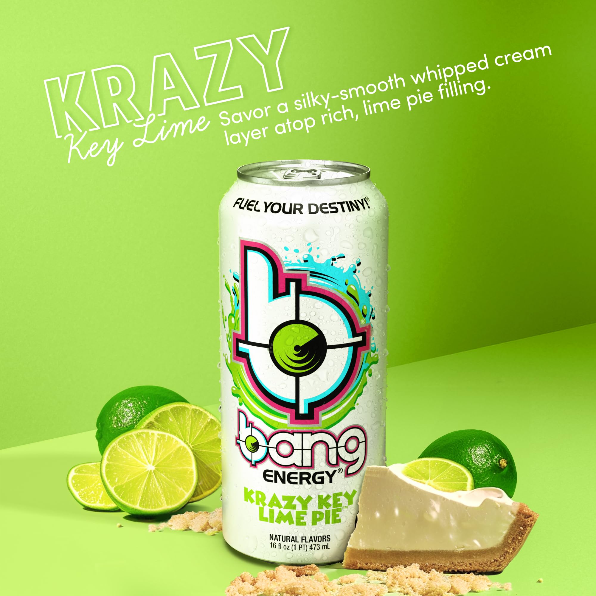 Bang Energy Key Lime Pie, Sugar-Free Energy Drink, 16-Ounce (Pack of 12)