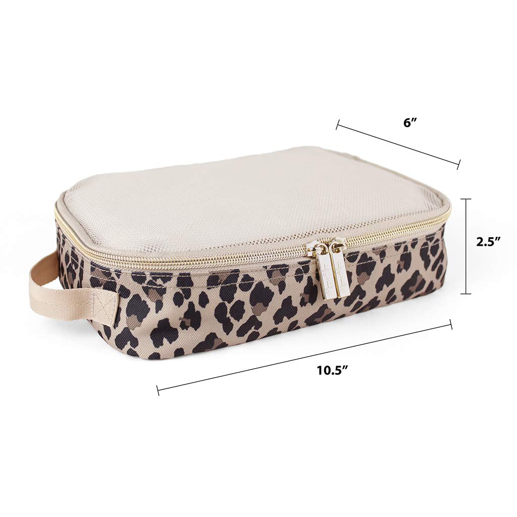 Itzy Ritzy Packing Cubes - Set of 3 Packing Cubes or Travel Organizers; Each Cube Features A Mesh Top, Double Zippers & A Fabric Handle, Leopard