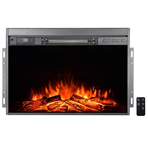 Barton 1500W Electric Insert Fireplace 3D-Flame Stove Adjustable Flame Timer Heater Firebox Logs with Remote Control, Black